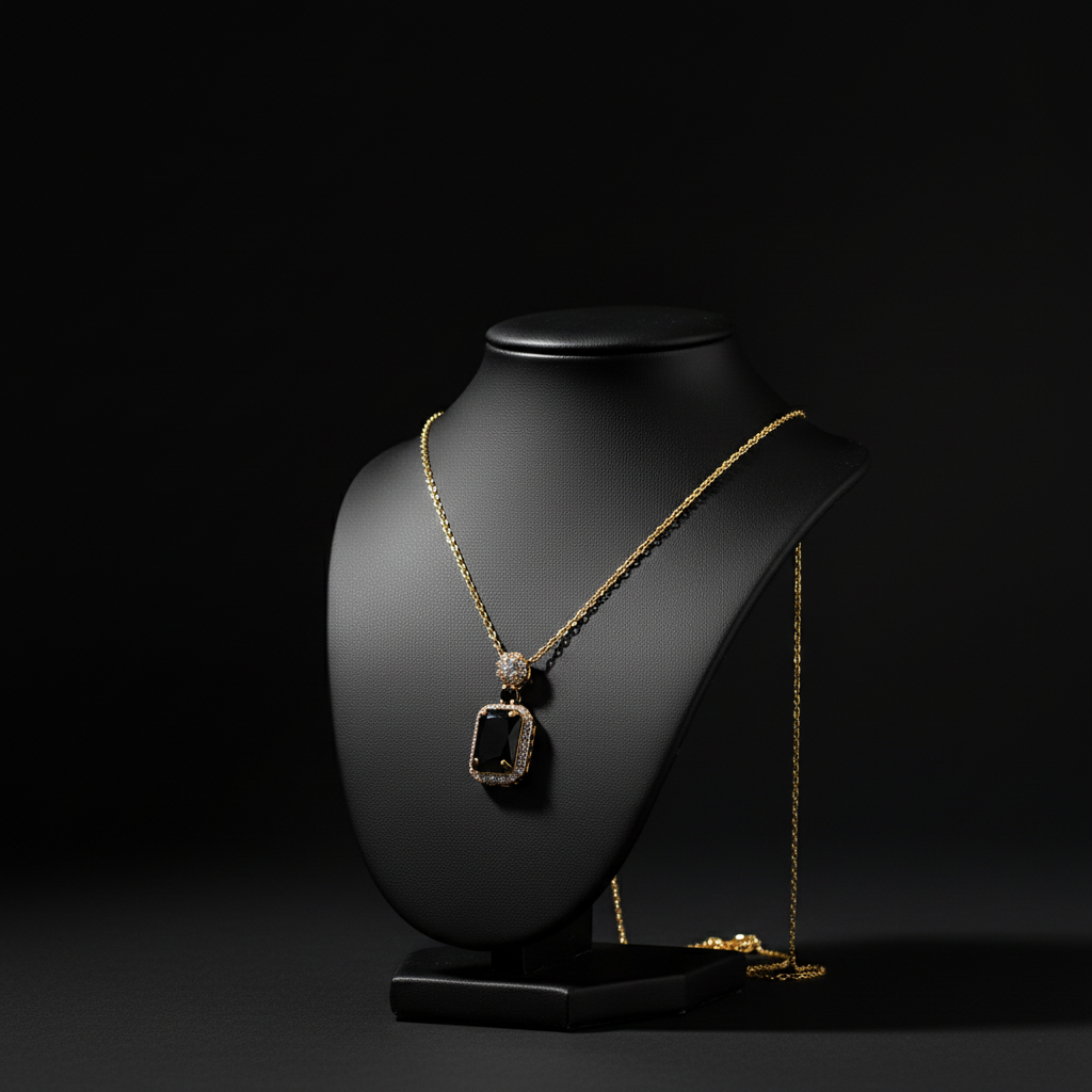 Black pendant on stand - wider look