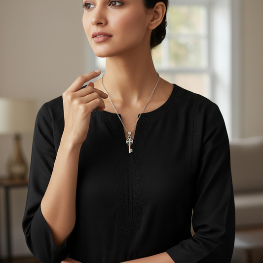 Lifestyle - black kurti, realistic skin, one hand