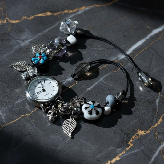 Black Charm Watch Bracelet on Marble