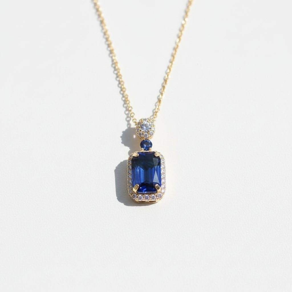 Blue sapphire pendant - white surface