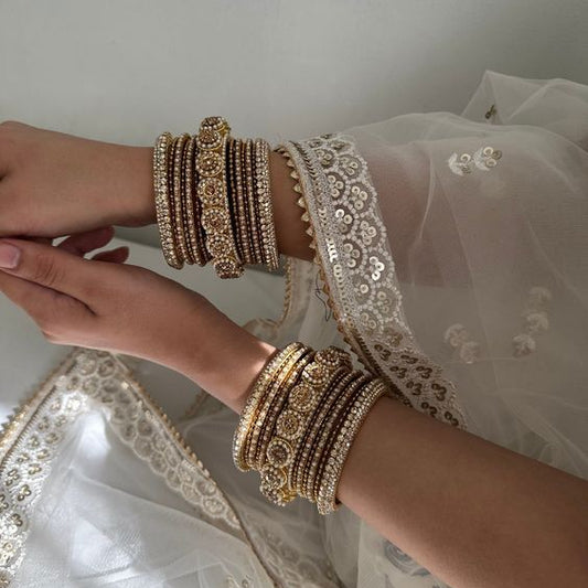 GOLD AND MAROON STONE-STUDDED BRIDAL BANGLES SET
