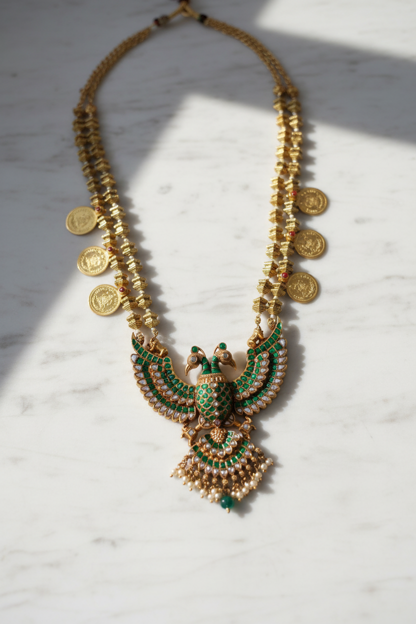 Peacock Necklace on Marble