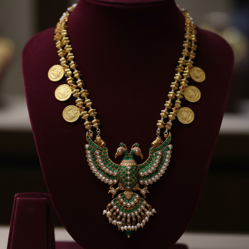 Peacock Necklace on Velvet