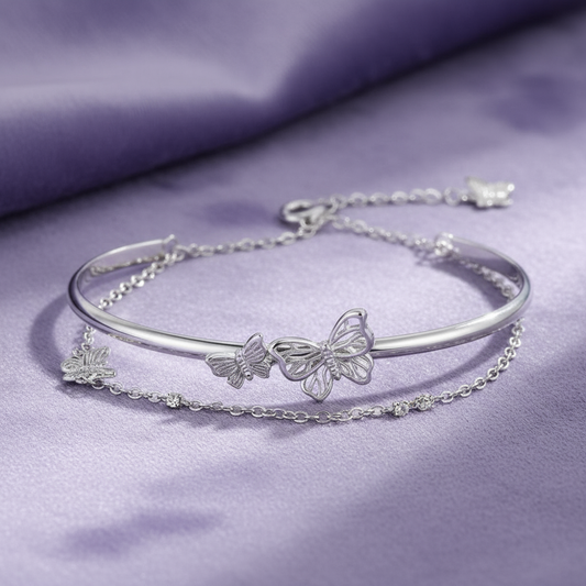 Silver Butterfly Bracelet on Velvet